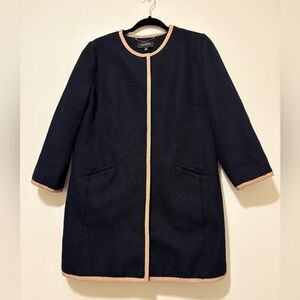 Talbots Black and Tan Trench Coat tweed  w/ Beige Trim Size 10 Cotton